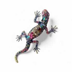 Colorful Lizard Gecko Brooch – Rhinestone Crystal Pin